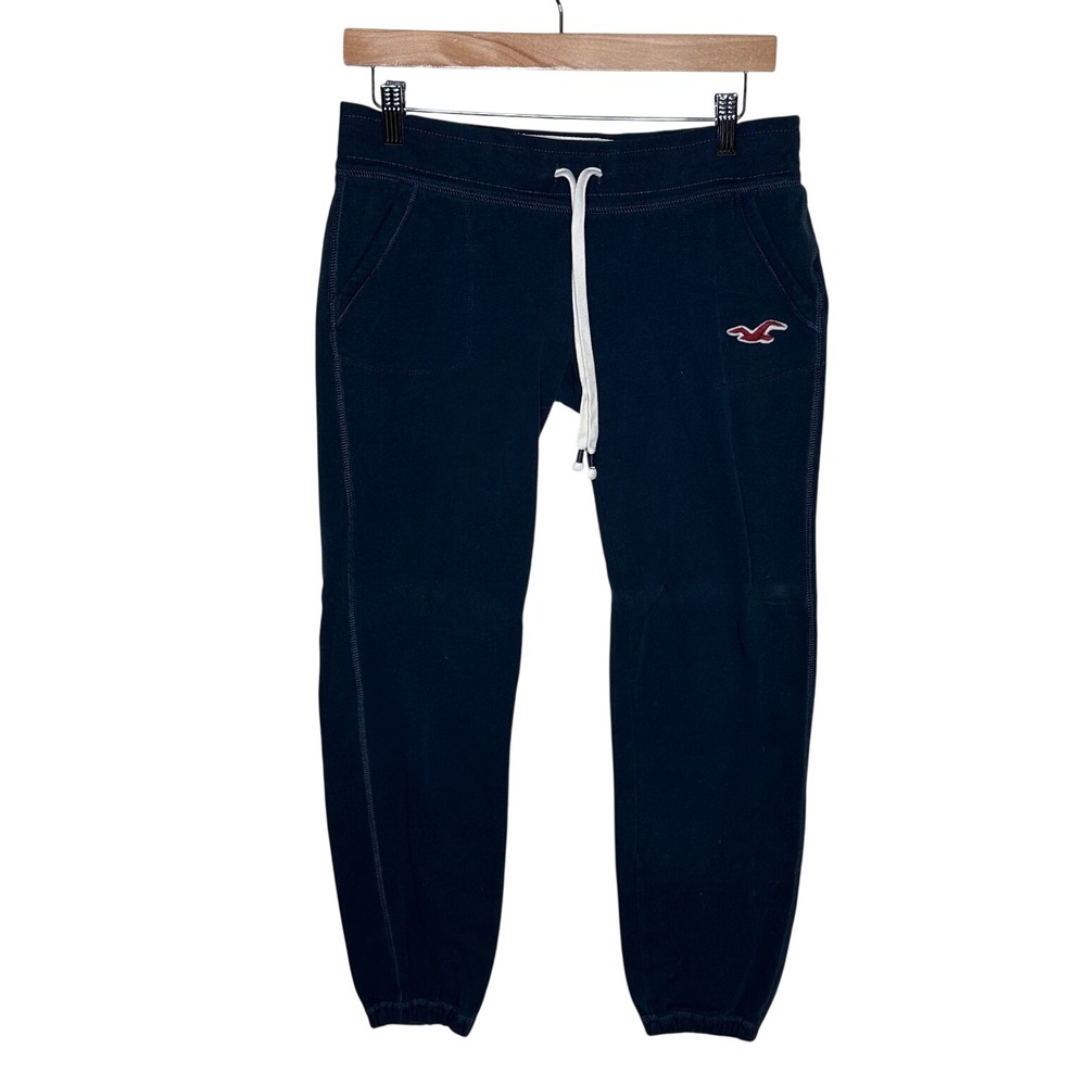 Hollister Women's Y2K Fleece Drawstring Logo Jogger Pants size Small Blue
